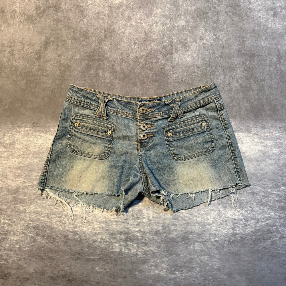 Y2K Angels Jeans Women Low Rise Cut Off Jean Shorts Size 5 Button Fly